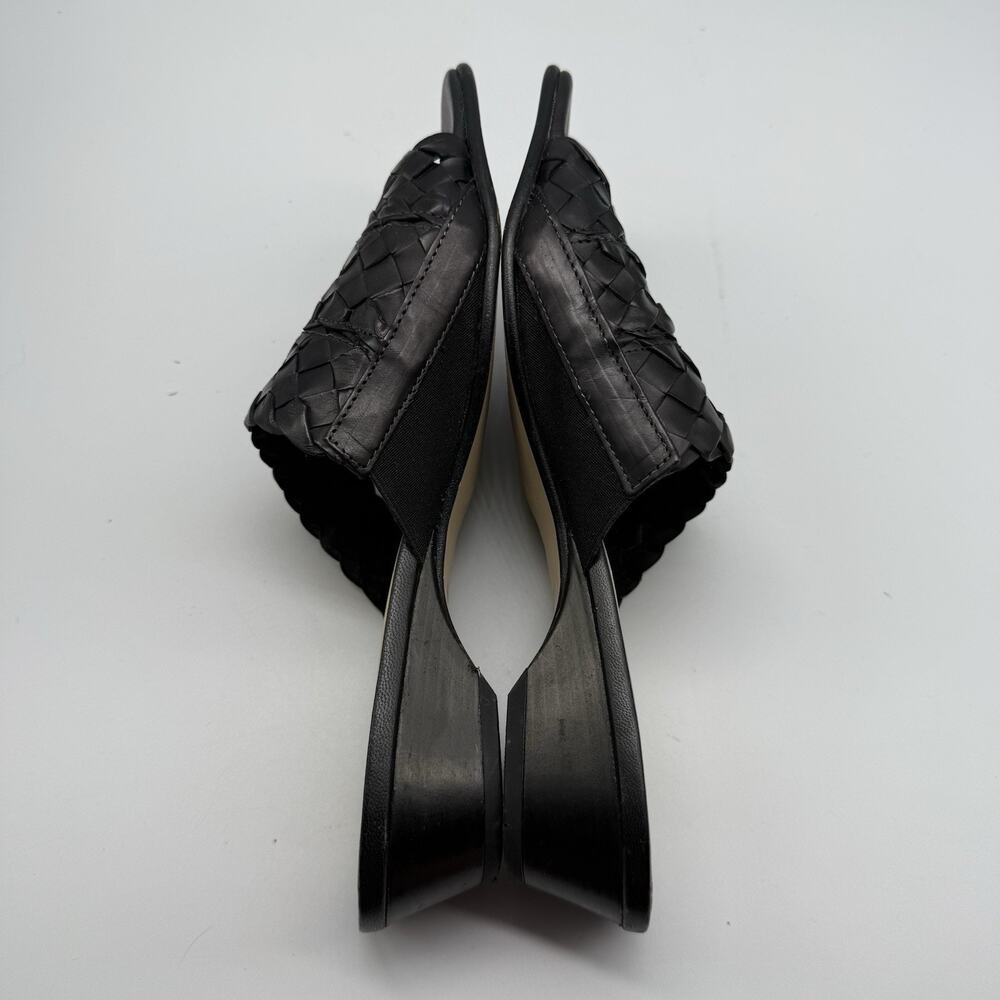 David Tate HAND MADE Black Leather Slides Sandals Wedge SIZE 11 N Womens WOVEN - Picture 10 of 12